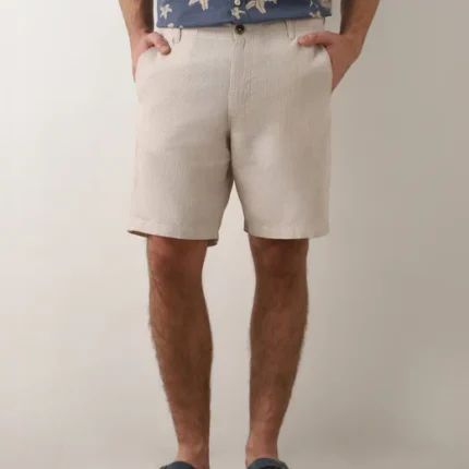 Beige Mi Rise Linen Shorts