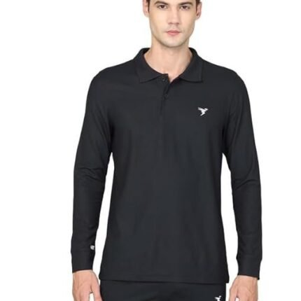 Men's Polyester Active Wear Collar Polo T-Shirt, Black