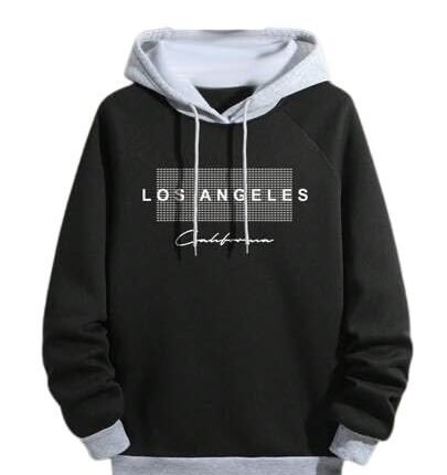 Regular Fit Printed Hoodie for Men, Black/Grey