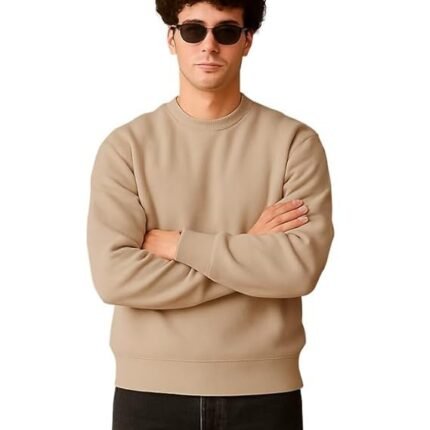 Men's Full Sleeve Round Neck Sweatshirt, Cream