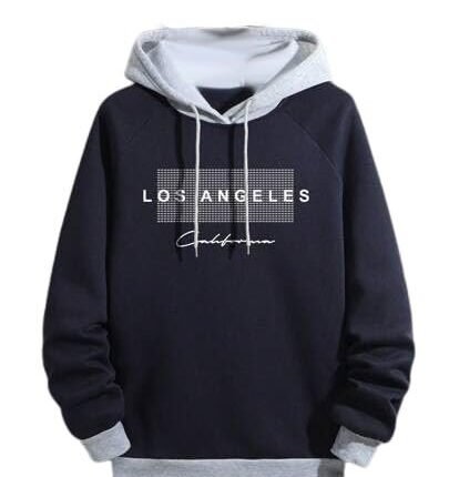 Regular Fit Printed Hoodie for Men, Navy/Grey