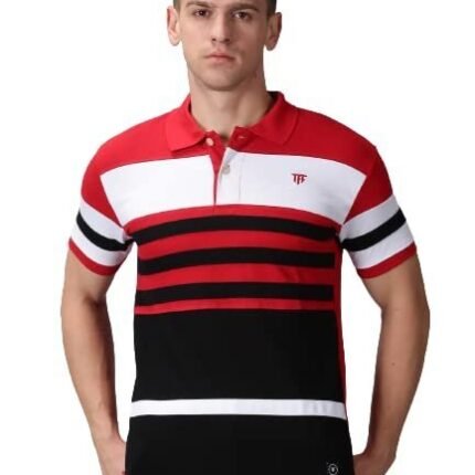 Men’s Cotton Striped Polo T-Shirt, Red/White