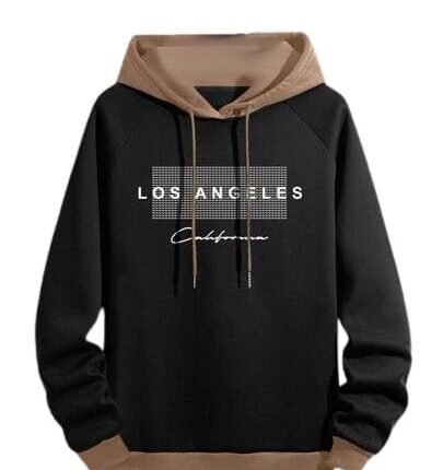 Regular Fit Printed Hoodie for Men, Black/Khaki