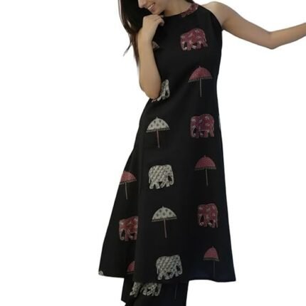 Pure Cotton Kurta Pant Set with Dupatta for Women, Black