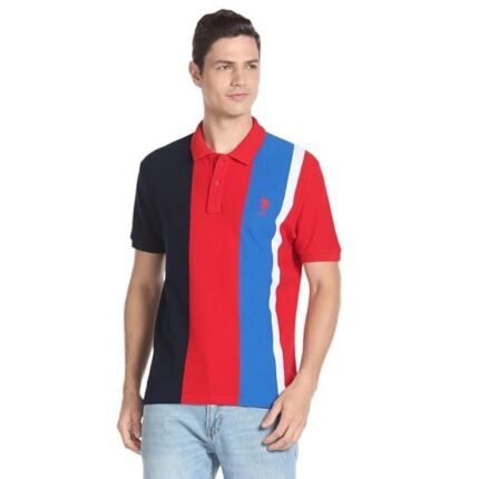Men's Solid Regular Fit T-Shirt, Red/Blue/Black Combination