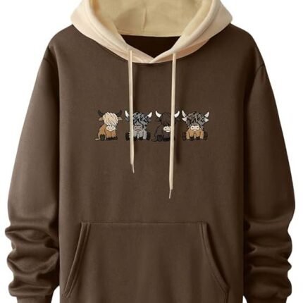 Men's Casual Woolen Hoodie with Cartoon Print, Brown