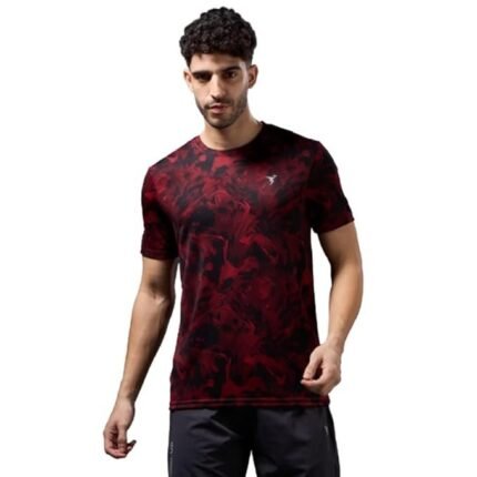 Men's Half Sleeve Printed Crew Neck T-Shirt, Red/Black