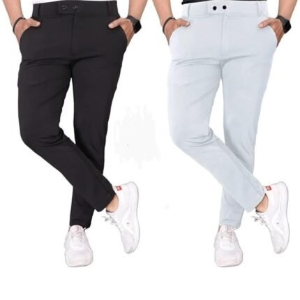 Men's Lycra Trouser Combo, Black & Silver