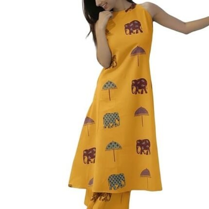 Pure Cotton Kurta Pant Set with Dupatta for Women, Yellow