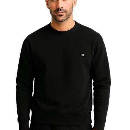 Solid Cotton Rich Light Weight Round Neck Sweatshirt, Black