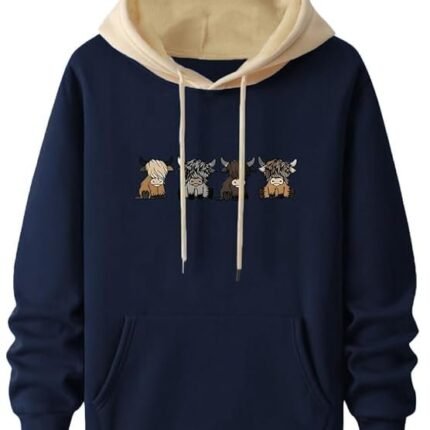 Men's Casual Woolen Hoodie with Cartoon Print, Navy