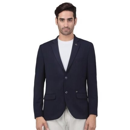 Full Sleeves Notch Lapel Casual Blazer for Men, Navy Blue