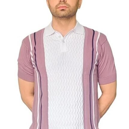 Men's Knitted Cotton T-Shirt, White/Pink