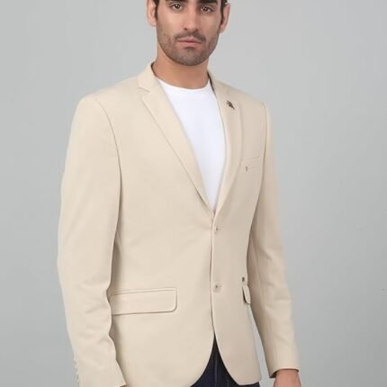 Design Full Sleeves Notch Lapel Casual Blazer, Light Fawn