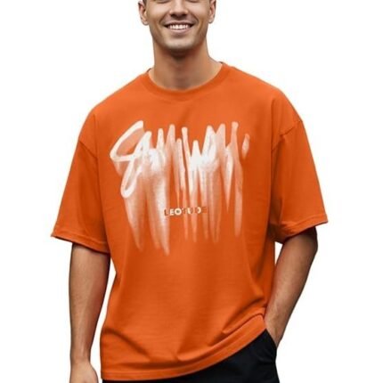 Half Sleeve Cottonblend Graphic Print Round Neck T-Shirt, Orange