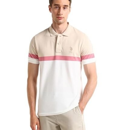 Men's Polo Regular Fit Shirt, White/Beige