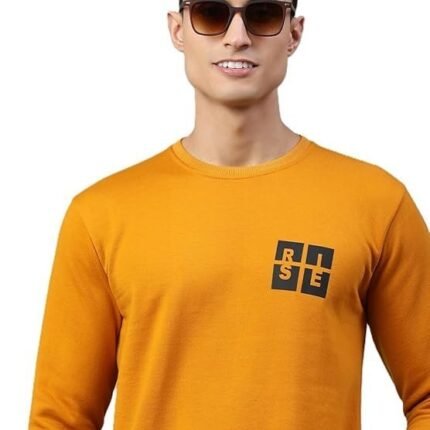 Men's Cotton Printed Winter Hooded Neck Sweatshirt, Yellow