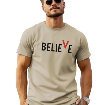 Men Cotton Regular Printed T-Shirt, Cream