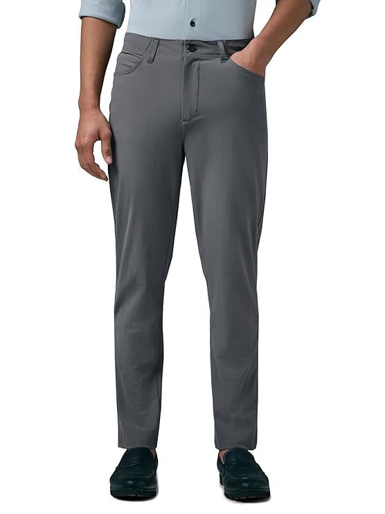 Men's Solid Semi-Formal Trousers, Light Grey