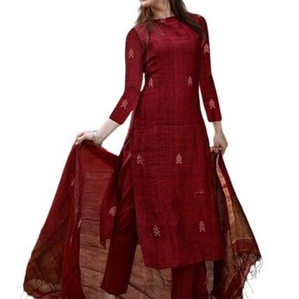 Pure Cotton Kurta Pant Set with Dupatta for Women, Maroon
