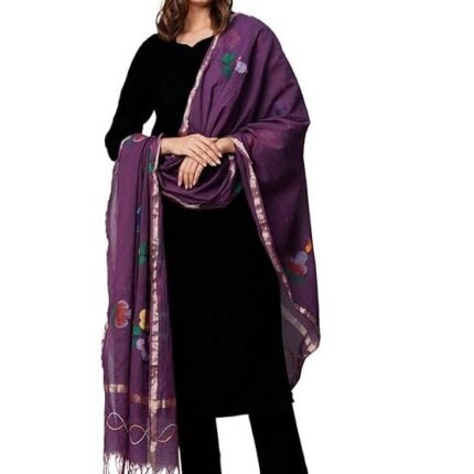 Women's Rayon Viscose Straight Solid Kurta with Pant & Dupatta, Black/Violet
