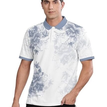 Polo Neck T-Shirt Printed Collar, Grey/White