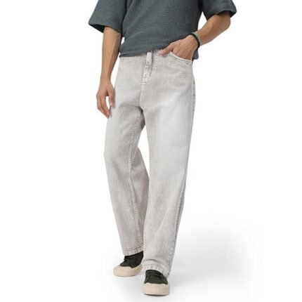 Men's Loose Mid Rise Baggy Fit Washed Jeans - Ice Grey