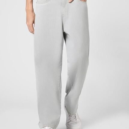 Men's Loose Mid Rise Baggy Jeans - Ice White
