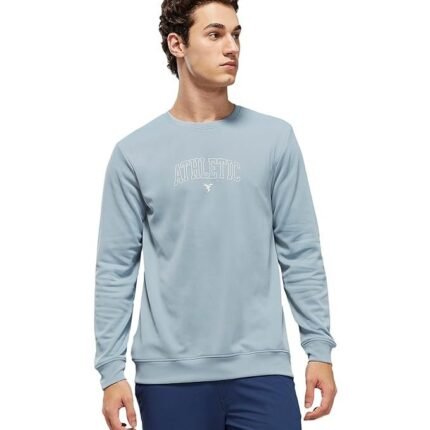 Men's Polyester Solid Hooded Sweatshirt, Light Blue