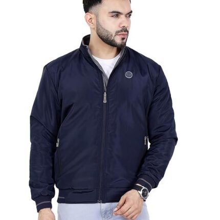 Full Sleeves Bomber Jacket for Men, Navy Blue