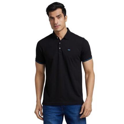 Men's Collar Polo Neck Half Sleeve T-Shirt, Black