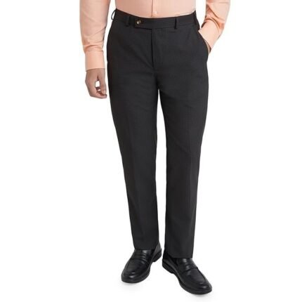 Men's Regular Fit Mid Rise Checks Pattern Trouser, Black
