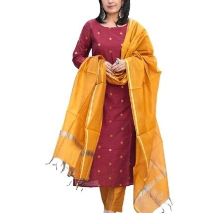 Women's 3 Piece Kurta Pant Dupatta Set, Maroon