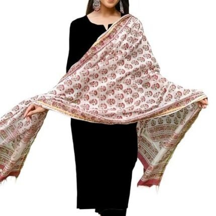 Women's Rayon Viscose Straight Solid Kurta with Pant & Dupatta, Black/White