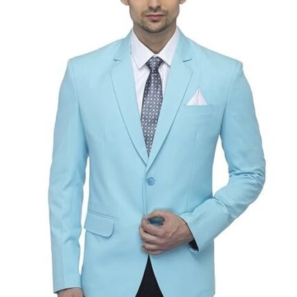Men's Slim Fit Notched Lapel Single Breasted Solid Blazer, Sky Blue