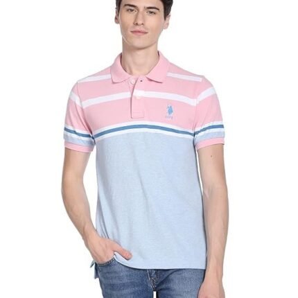 Men's Cotton Slim Fit Polo Shirt, Pink/Sky Blue