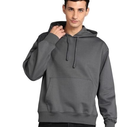 Men's Solid Oversized Hoodie, Anthracite Grey