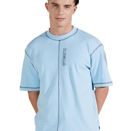 Men's Graphic Fit Cotton Oversized Round Neck T-Shirt, Sky Blue