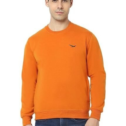 Men's Cotton Blend Casual Crew Neck Sweatshirt, Orange