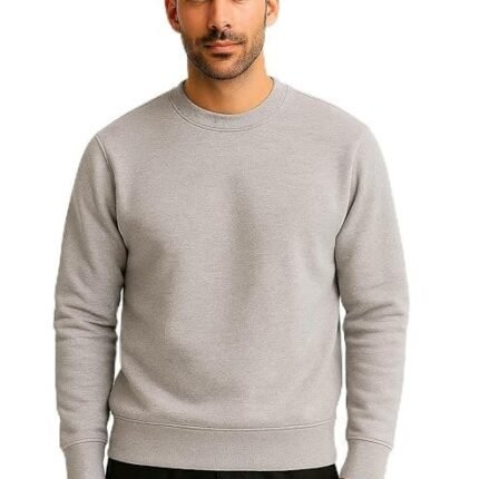Solid Cotton Rich Light Weight Round Neck Sweatshirt, White