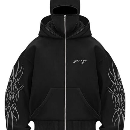 Ninja Balaclava Zipper Hoodie Jacket for Men, Black