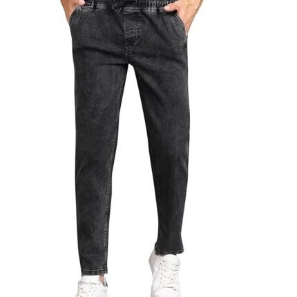 Men Mid Rise Regular Fit Jogger Jeans - Jet Black