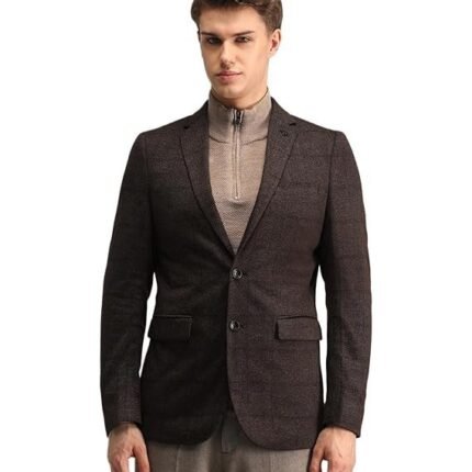 Men's Zero Calorie Slim Fit Herringbone Blazer, Dark Brown