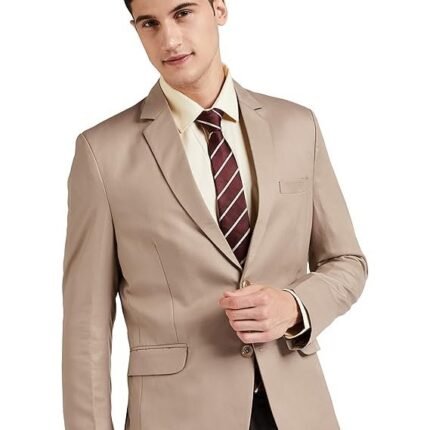 Men's Slim Fit Notched Lapel Single Breasted Solid Blazer, Beige