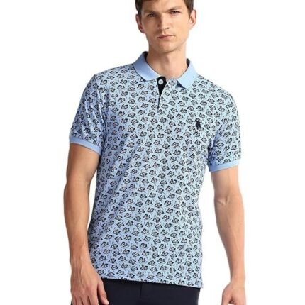 Men's Floral Fitted Polo Shirt, Light Blue