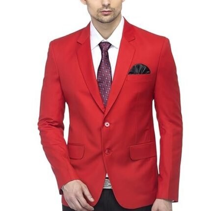 Men's Slim Fit Notched Lapel Single Breasted Solid Blazer, Red