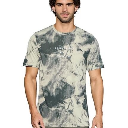 Men's Polyester Printed T-Shirt, Grey/White