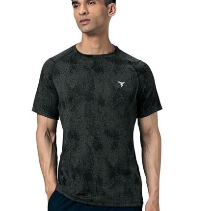 Men's Slim Fit Crew Neck Printed Half Sleeve T-Shirt, Black