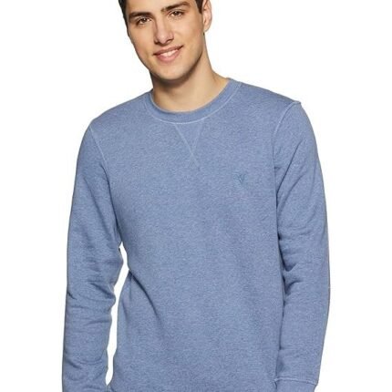 Men Cotton Crew Neck Sweatshirt, Light Blue
