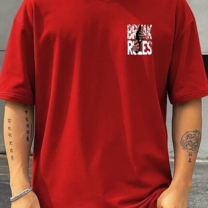 Men's Printed Round Neck T-Shirt, Red